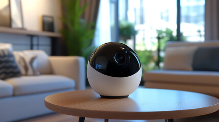 Poster - A home security camera placed on a table in the modern minimal living room