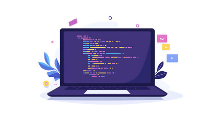 Fototapete - A laptop with abstract code lines on the screen, symbolizing the concept of learning to code, ideal for educational content, tech blogs, and coding tutorials