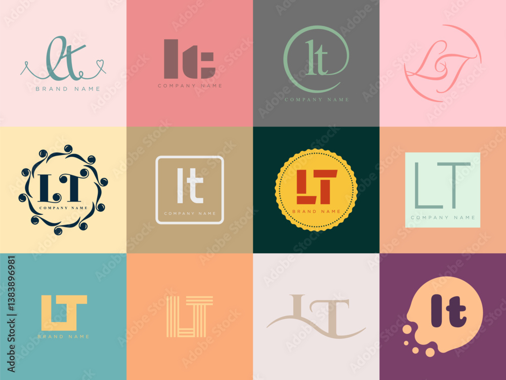 LT logo company template. Letter l and t logotype. Set different ...