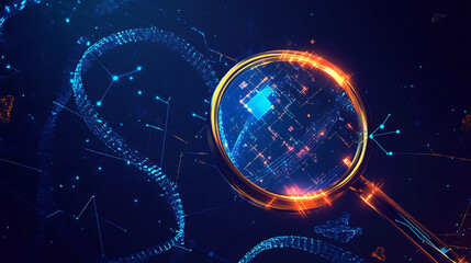 Poster - A magnifying glass over an icon of dna, representing the detailed study and understanding of patterns in genes