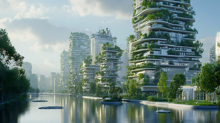 Aufkleber - A technological city, futuristic, modern illustration, innovative technologies