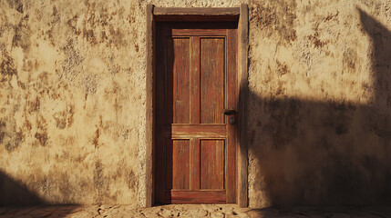 Poster - A traditional wooden door on the wall of an old mud house in alula