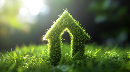 Aufkleber - A vibrant green up arrow symbol, crafted from lush grass, representing sustainable growth, eco-friendly progress, and positive environmental development