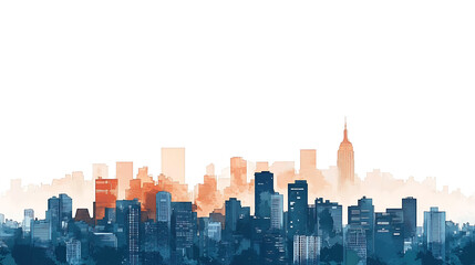 Fototapete - A white background with blue and brown city and sky building