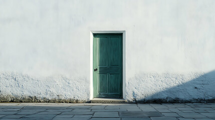 Poster - A white wall with a green door