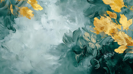 Poster - Artistic background with abstract brushstrokes, retro, nostalgic, golden brushstrokes, textured background, oil on canvas, graphic, green, gray, wallpaper, poster, card, mural, rug, hanging, print