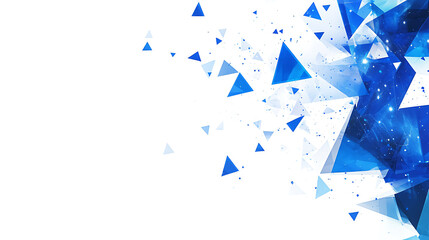 Poster - Abstract background with blue triangles and flying particles on a white background