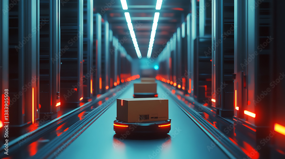 Future technology 3d concept automated retail warehouse agv robots ...