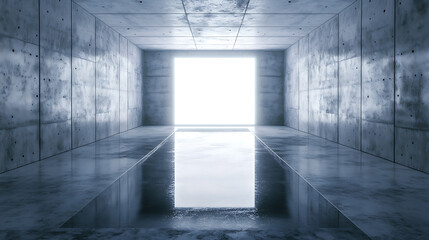 Leinwandbilder - Futuristic room with neon light, reflection on concrete, a fantastic technological dungeon, 3d render