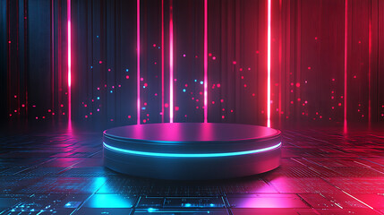 Poster - Futuristic pedestal for product presentation in futuristic hud style, pedestal or door in 3d cyberspace, 3d illustration