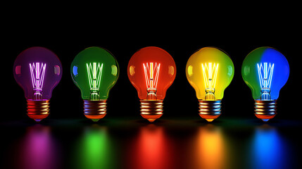 Poster - Glowing light bulb on dark background with bokeh effect