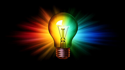 Poster - Glowing light bulb on dark background with bokeh effect