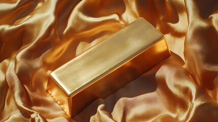 Aufkleber - Gold bar on shiny silk fabric, top view