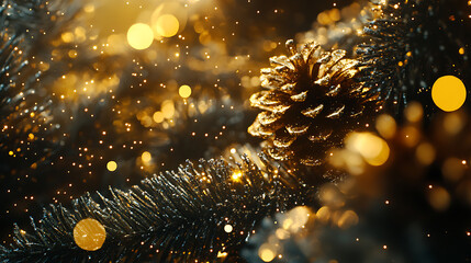 Poster - Gold glitter and decorations on dark background for new year party
