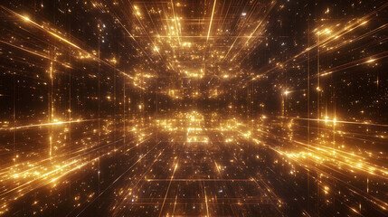 Aufkleber - Gold particles abstract background with shining golden floor particle stars dust, beautiful futuristic glittering in space