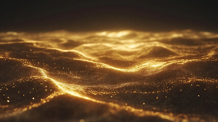 Poster - Gold particles abstract background with shining golden floor particle stars dust, beautiful futuristic glittering in space