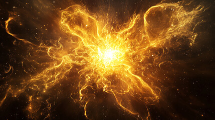 Fototapete - Golden splash of energy flying spark on dark background