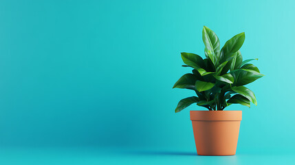 Aufkleber - Green little plant in a pot on a blue background