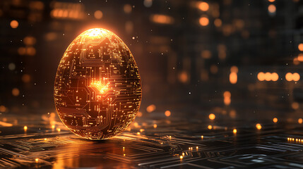 Poster - Greeting card with abstract 3d egg with circuit board texture, modern illustration