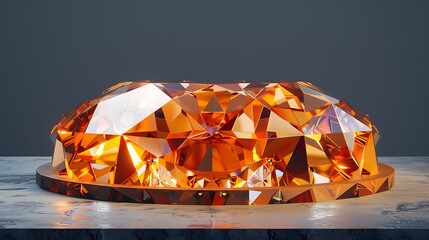 Poster - A crystal mosaic podium with a geometric pattern in clear and amber crystals, creating a sophisticated appearance