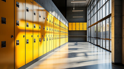 Aufkleber - Hallway with yellow lockers in modern industrial modern classroom