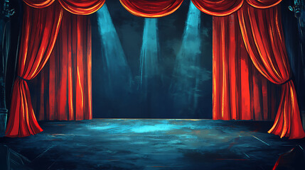Fototapete - Hand drawn illustration theater stage with curtains