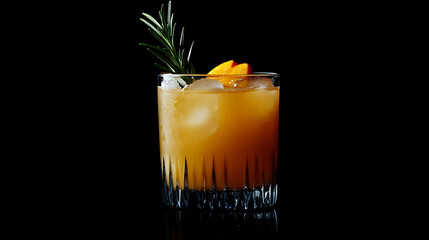 Poster - Healthy summer peach juice, cocktail with ice, rosemary twig