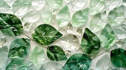 Poster - A crystal mosaic podium with a leaf pattern in green and clear crystals, creating a fresh, natural appearance