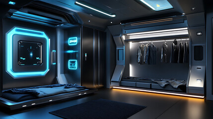 Poster - High tech modern luxury 3d bedroom closet