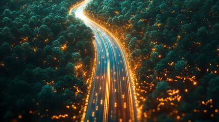 Poster - Light trails defining a road, internet trasfer speed concept digitization and networking concept