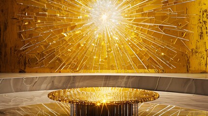 Poster - A crystal mosaic podium with a starburst pattern in clear and yellow crystals, adding a bright, cheerful touch