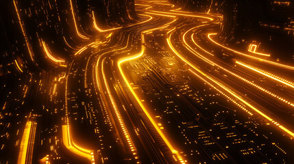 Aufkleber - Illuminated circuit board pathways with golden and orange glows, depicting technology and data flow