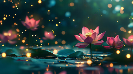 Aufkleber - Lotus flowers with bokeh blur background