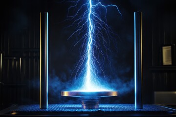 Poster - Lightning arcs in a laboratory during an electrical demonstration at night