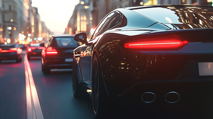 Poster - Luxury car on the road, cars on the road, traffic in the city, cars on the street