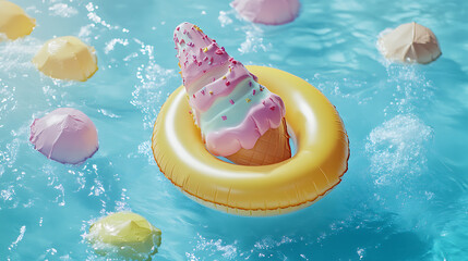 Poster - Inflatable ice cream swimming pool float, summer vacation