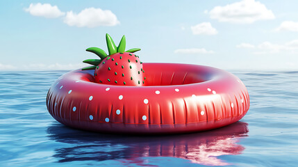 Poster - Inflatable strawberry fruit swimming pool float, summer vacation