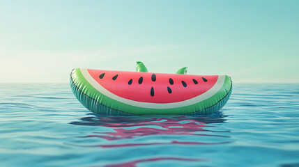Poster - Inflatable watermelon swimming pool float, summer vacation