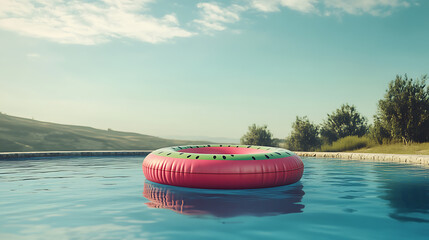 Poster - Inflatable watermelon swimming pool float, summer vacation