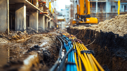 Aufkleber - Installation of electrical wiring at a construction site