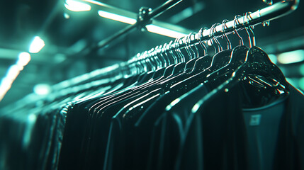 Poster - Many clothing hangers in a cloth shop