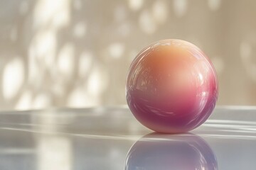 Poster - a gradient sphere with peach and magenta tones sits on a reflective surface, showcasing its smooth t