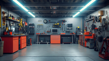 Poster - Interior garage with mechanic tools
