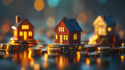 Aufkleber - Mini houses on a stacks of coins