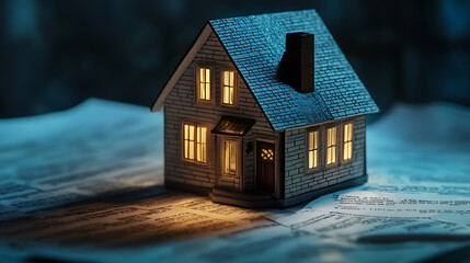 Aufkleber - Miniature house on top of contract documents, illustration