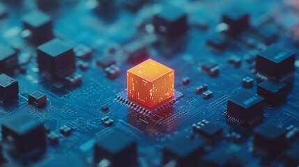 Aufkleber - Minimalist artificial intelligence micro chip on blue circuit board
