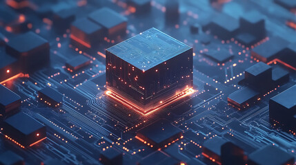 Aufkleber - Minimalist artificial intelligence micro chip on blue circuit board