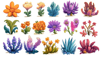 Poster - Isolated floral illustration set, decorative flower elements template, flat cartoon illustration isolated on white background