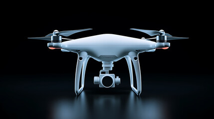Poster - Isolated white drone with twirled propellers on black background