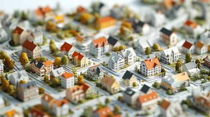 Aufkleber - Isometric cityscapes, white backdrop, conceptual mapping, and geometric diagram displaying different surfaces of the european terrain with layers of transparency an atlas of residential neighborhoods